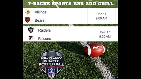 T-Backs Sports Bar and Grill Sports Schedule and free beer/soda for Tuesday Dec 17, 2024