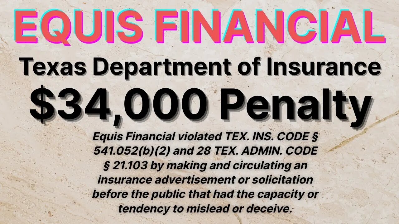 Equis Financial Fined $34,000 by Texas Department of Insurance