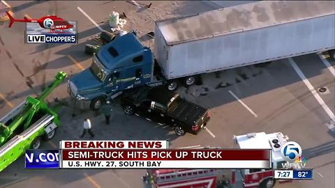 Semi, truck crash creates fuel spill in South Bay