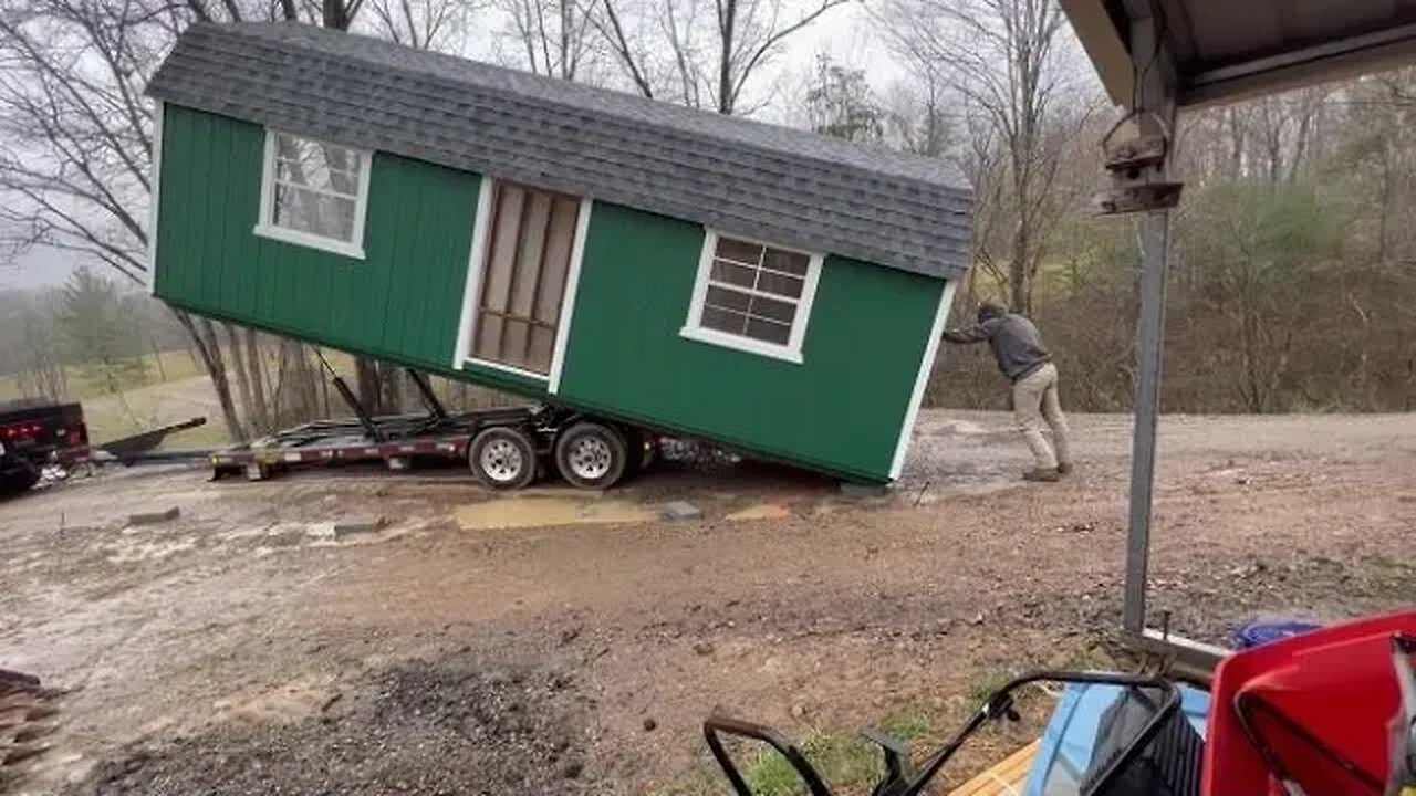 Just a box of Rain! New garage delivery and setup in the cold rain and sleet!