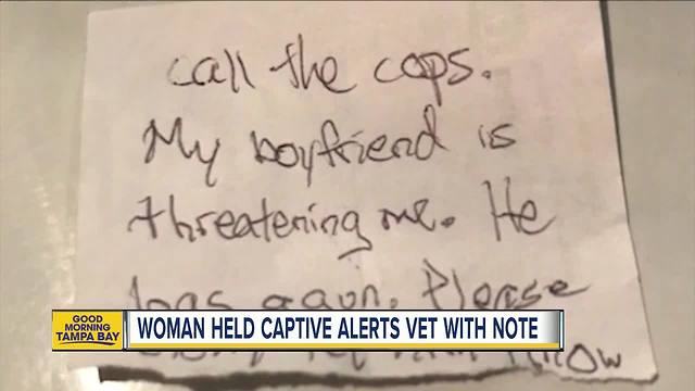 FL woman held captive slips note to vet employee