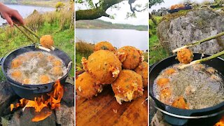 Crunchy Cheese Balls Cooked in nature! ASMR Cooking