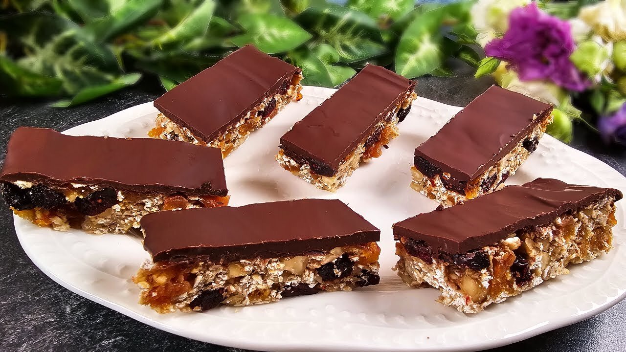 Sugar Free Energy Bars in 5 Minutes - Delicious and Healthy Snacks! No eggs, no milk!