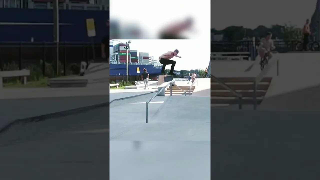 Kickflip backside 50-50 on the round rail at Bayonne Skatepark #howtoskate #skateboarding