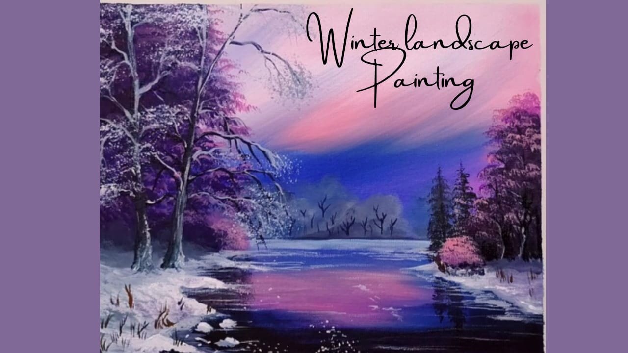 Painting a Purple Winter Landscape/ step by step for beginners/ Acrylic Painting on Canvas