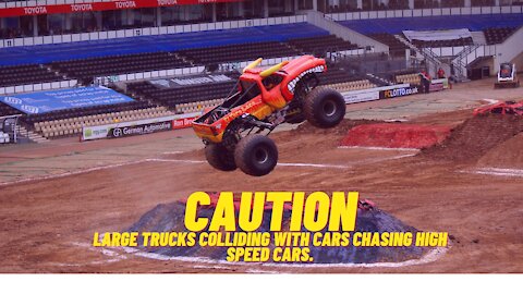 Big Trucks Crashing High Speed Car Chase
