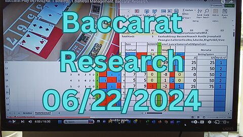 Baccarat Play 06222024: 1 Strategy, 1 Bankroll Management. Baccarat Research.