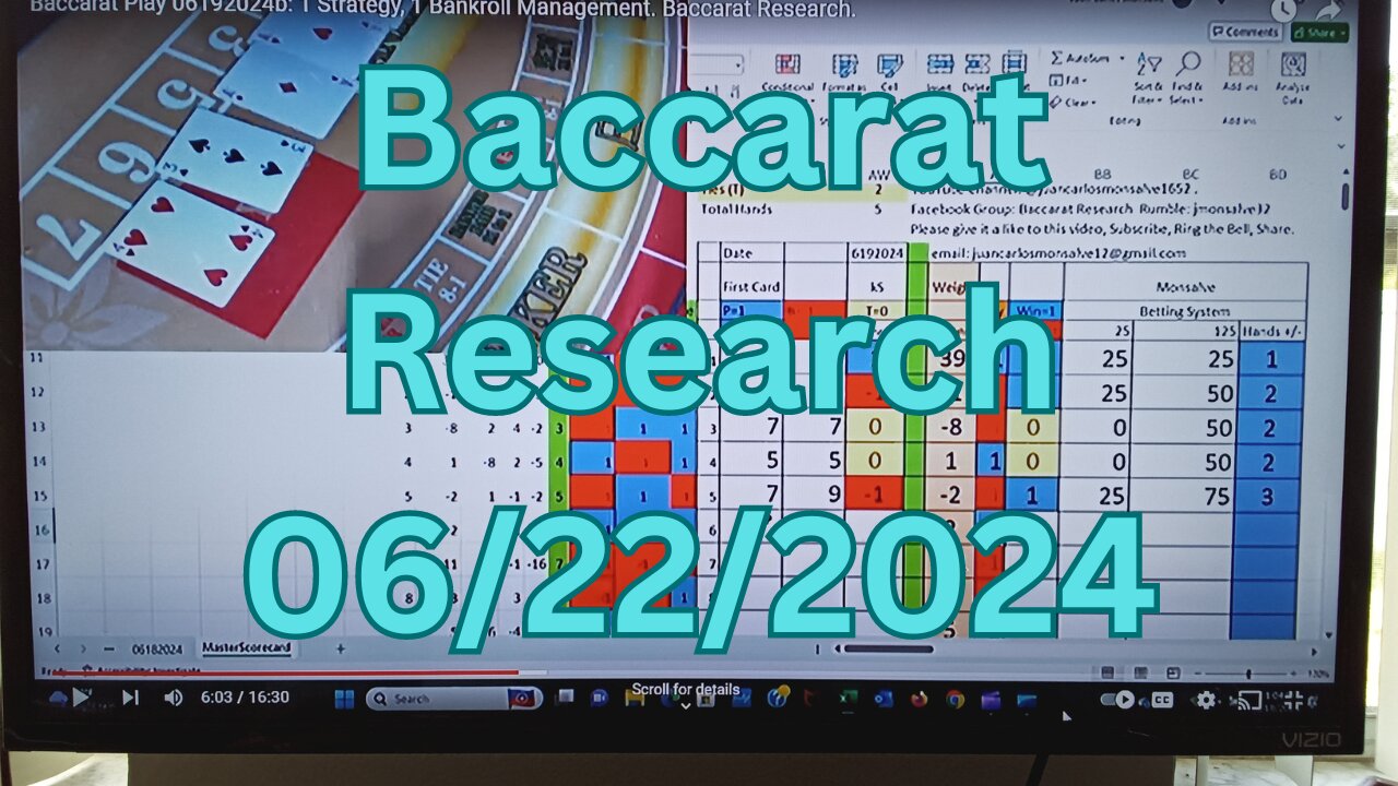 Baccarat Play 06222024: 1 Strategy, 1 Bankroll Management. Baccarat Research.
