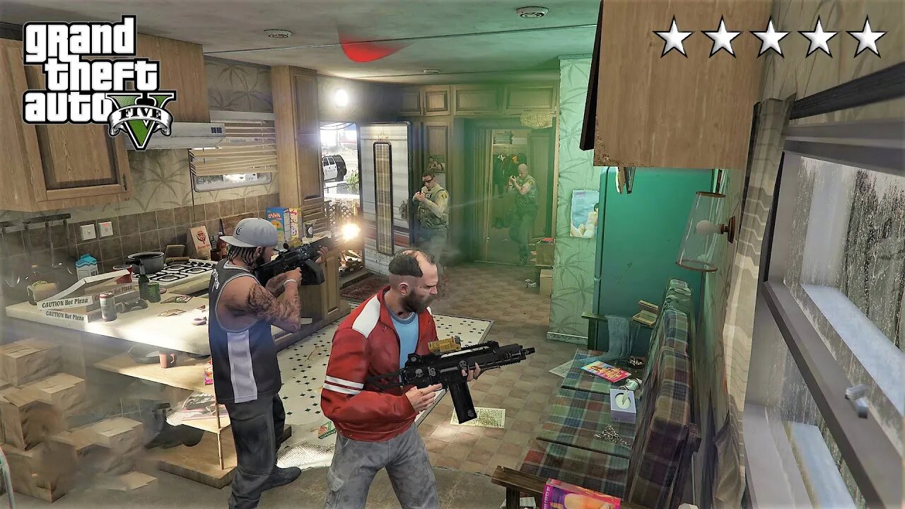 GTA 5 - Franklin And Trevor’s FIVE STAR COP BATTLE IN TREVOR'S TRAILER! (GTA V Funny Moments)