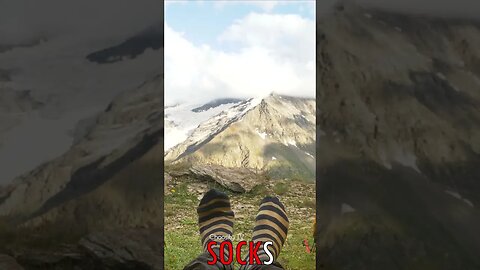 🧦 #SOCKS - Alpine Delight: Striped Socks Dance with Glee, Embracing Mountain Views from a Tent 🦵🏻