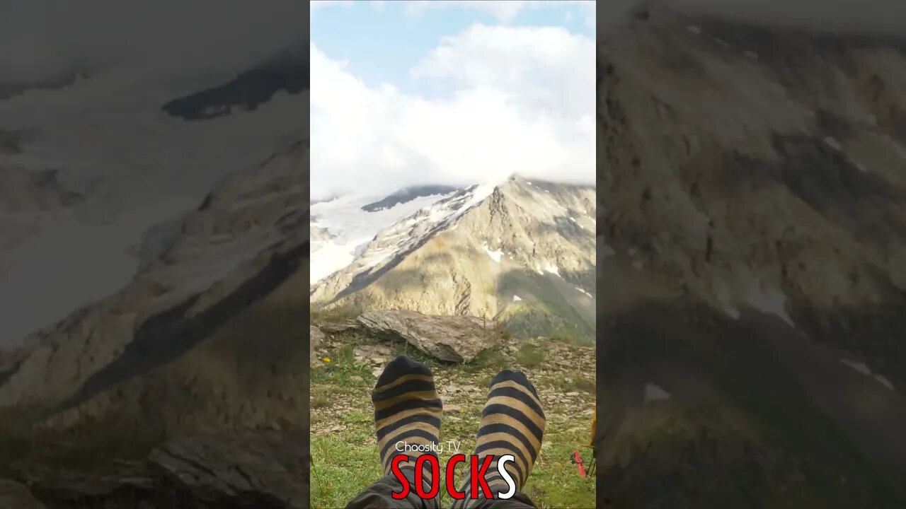 🧦 #SOCKS - Alpine Delight: Striped Socks Dance with Glee, Embracing Mountain Views from a Tent 🦵🏻