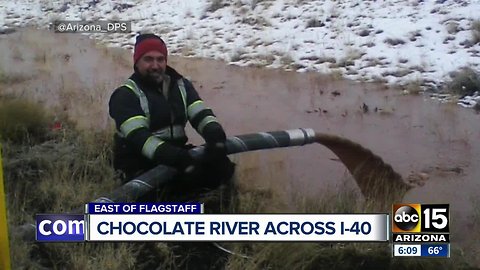 Rollover leads to liquid chocolate spill on I-40