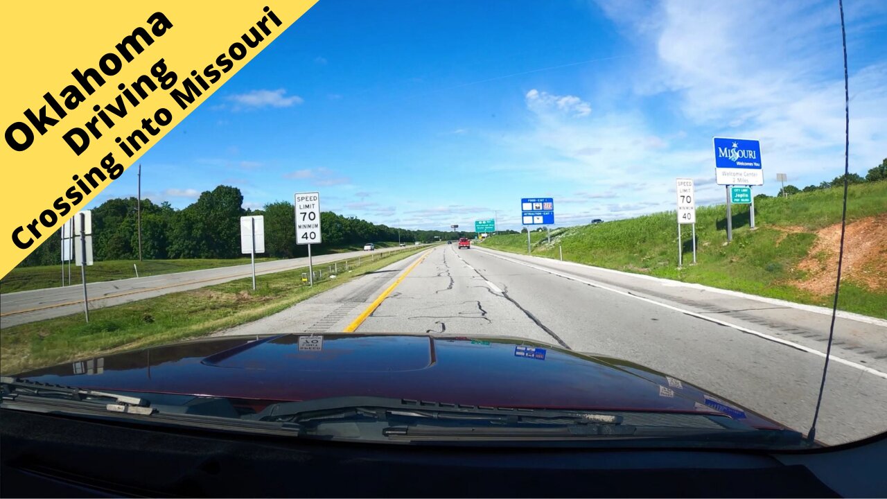Oklahoma Crossing the line. Driving over the border from Oklahoma into Missouri