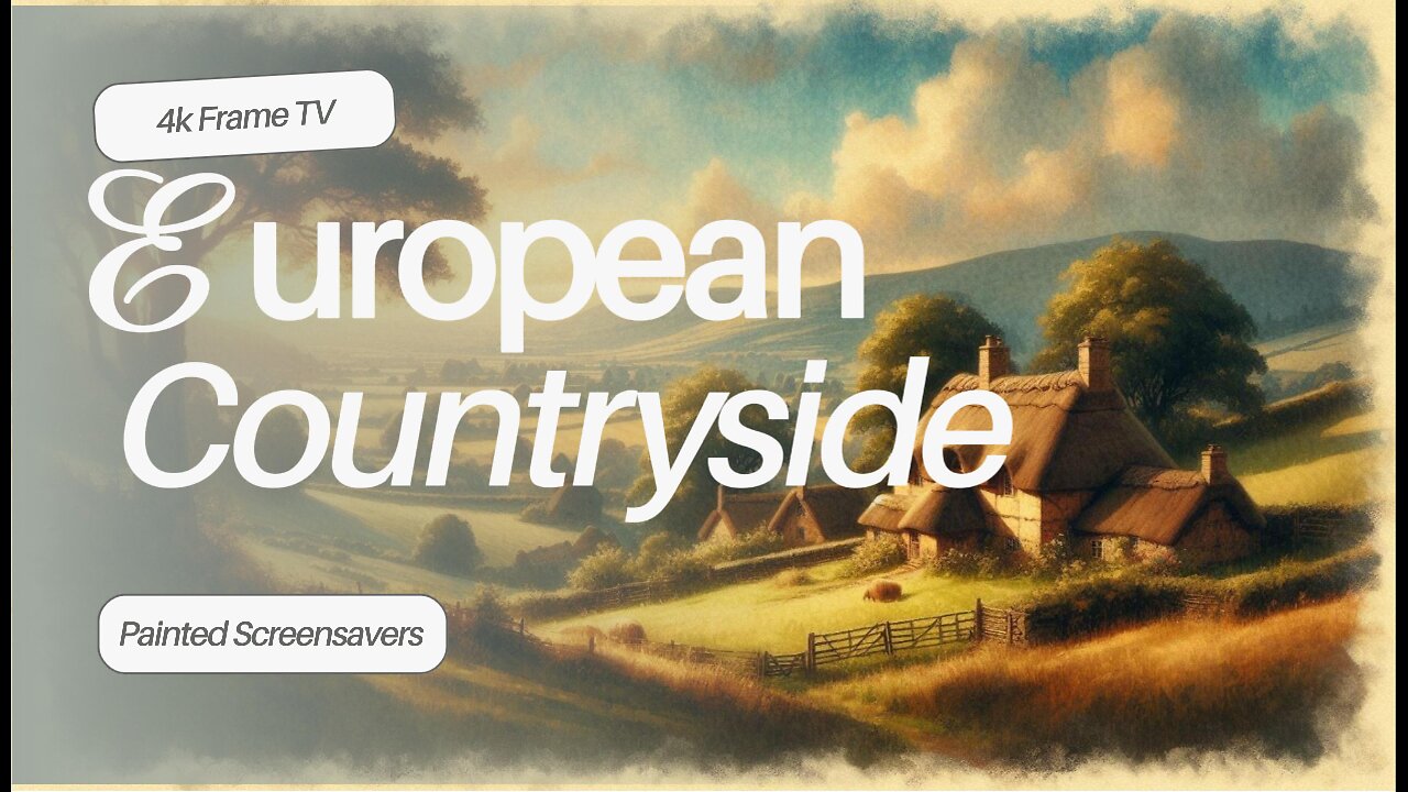 Peaceful Pastoral Village | European Watercolor Sunset | Countryside Cottage Ambiance for 4K TVs