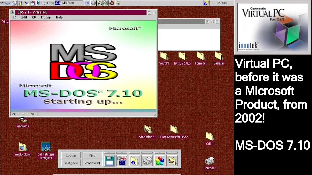 OS/2 Warp 4 - Installing and using Connectix Virtual PC running MS-DOS 7.1