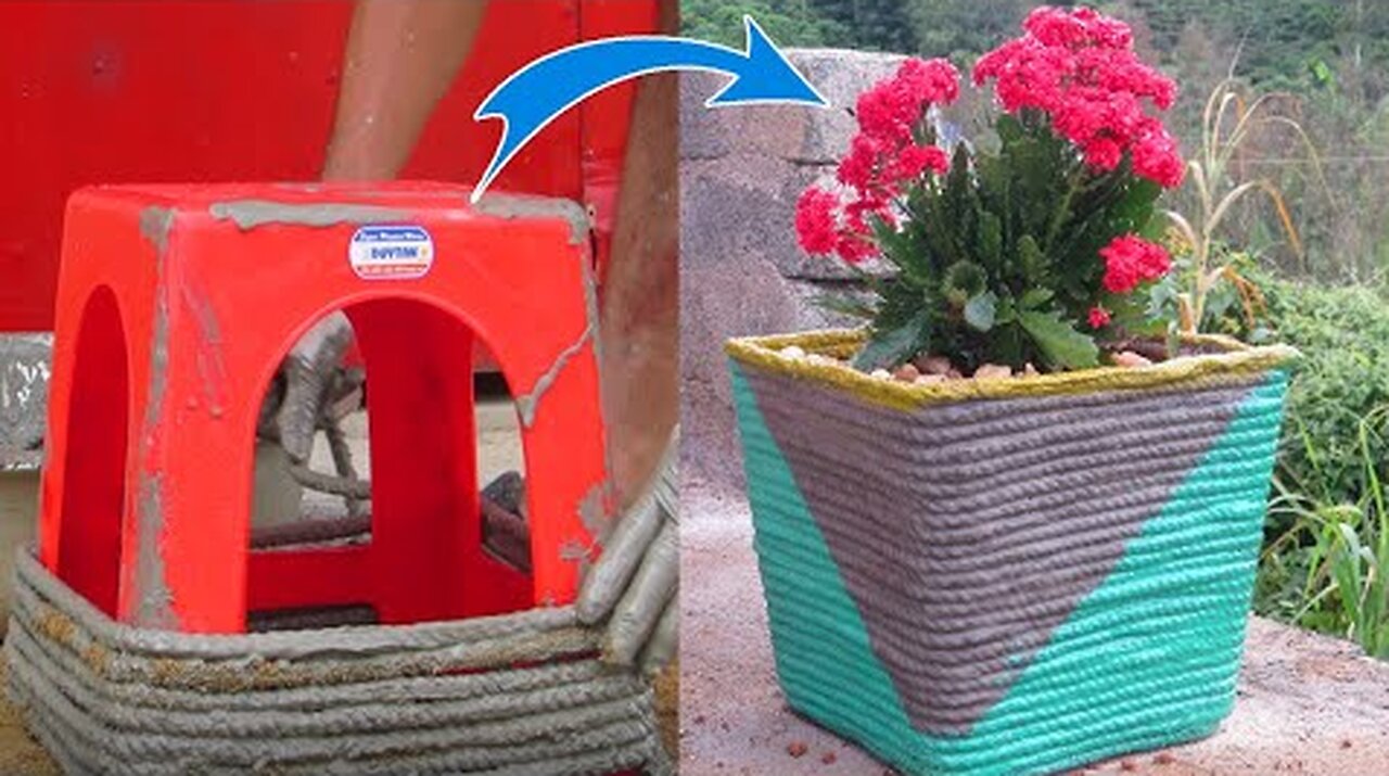 Easy and beautiful | Making Flower Pots from Rope & Cement | DIY cement at home