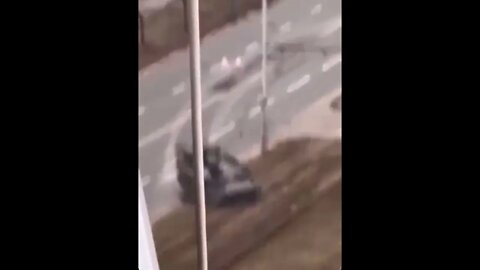 A Ukranian tank has run over a car in Kiev