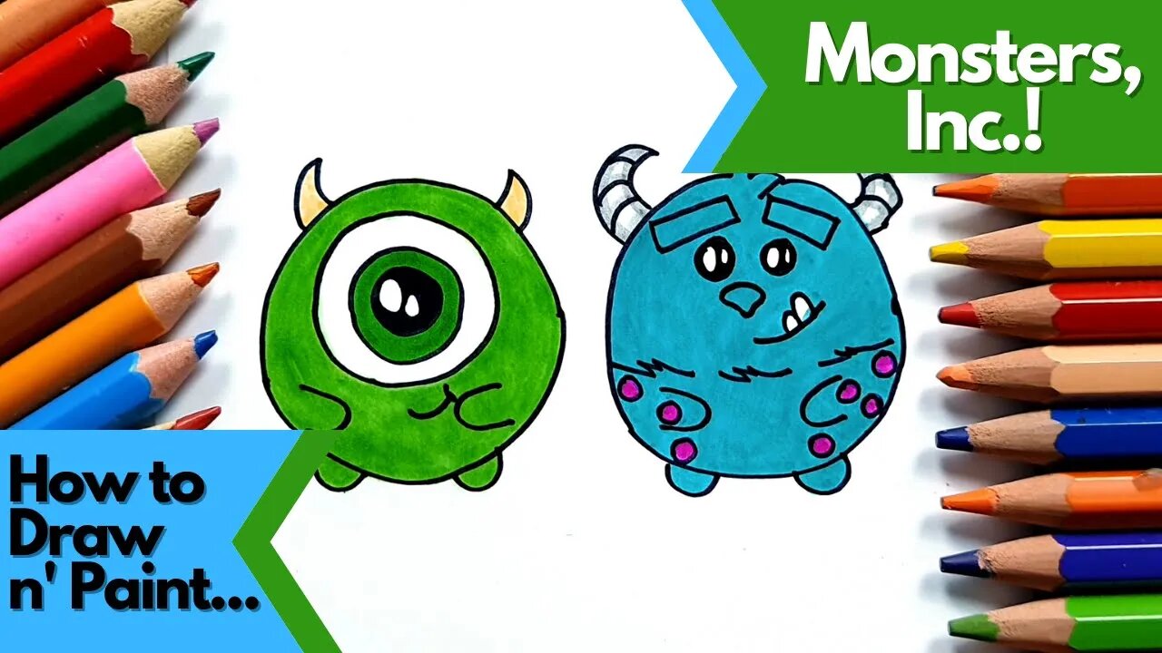 How to draw and paint Mike and James from Monsters INC Cherry Style