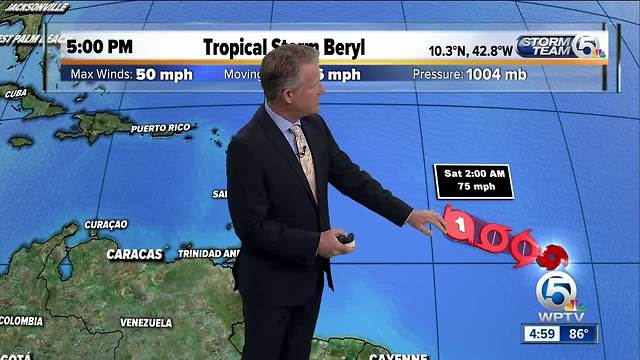 5 p.m. Thursday advisory for Tropical Storm Beryl