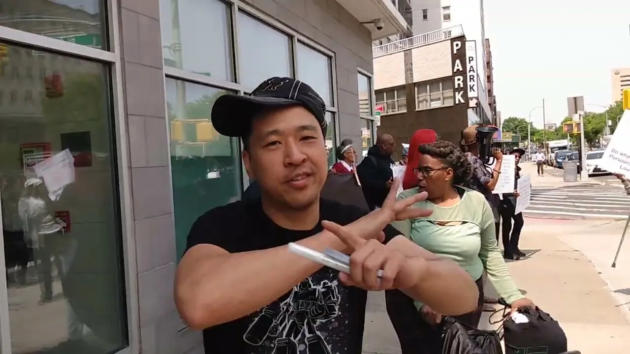 Rev Keith Gadson and Nolan Farrell Exoneration Rally NationalAction QueensDAKatz courthouse 5/22/23