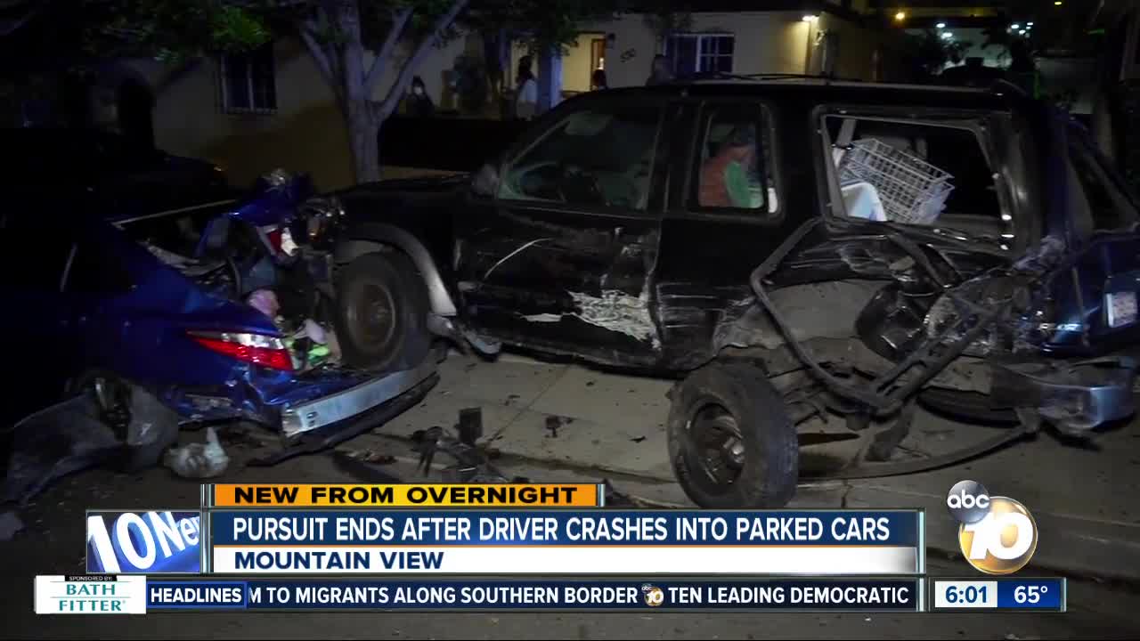 Car being pursued by San Diego police slams into parked vehicles in Mountain View