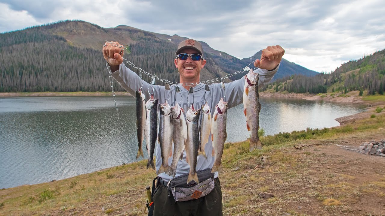 Fishing Mountain Lake for Food | Trout & Salmon Catch & Cook!