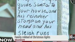 Brandon family posts signs to Christmas light thieves