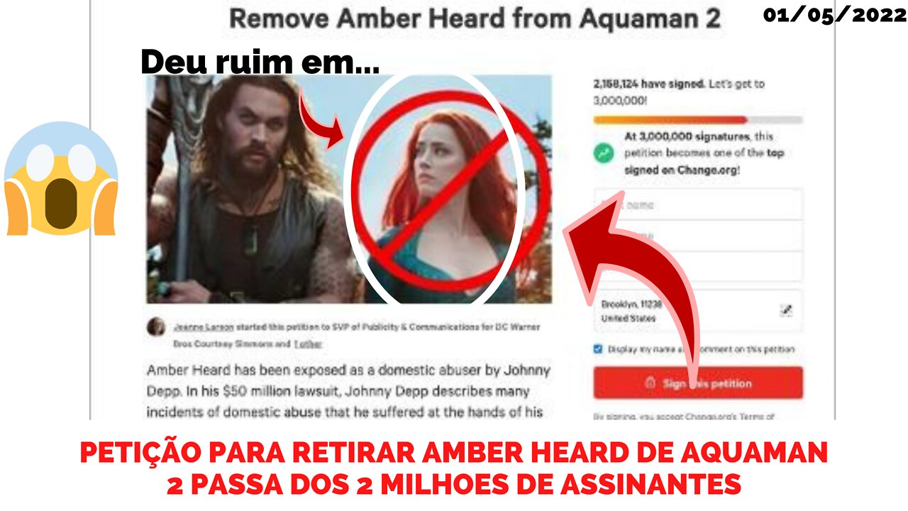 PASSA DOS 2 MILHÕES DE ASSINANTES PARA TIRAR AMBER HEARD DO FILME AQUAMAN 2