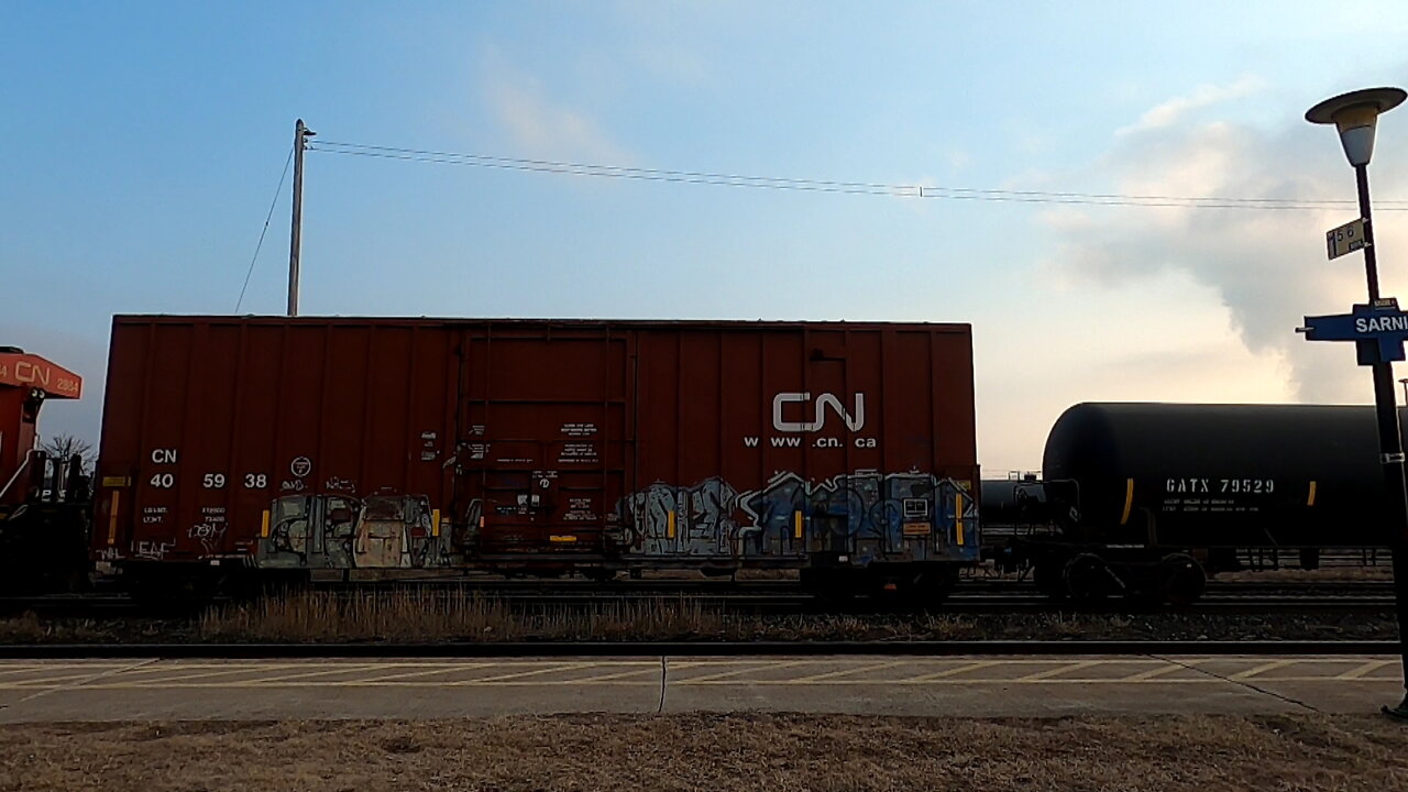 CN 2884 Engines Manifest Train Eastbound In Ontario