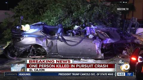 One person killed in El Cajon pursuit crash