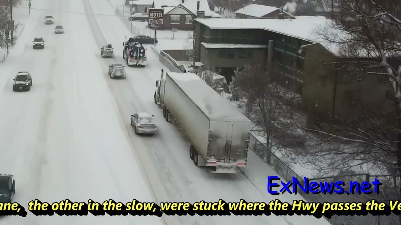 Vernon Snow -2 Semis stuck on Hwy 97 next to Vernon Jubilee Hospital