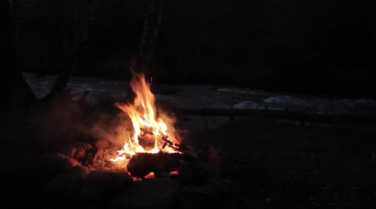 Fireplace River Rapids Crackling Fire ASMR 1 hour v3