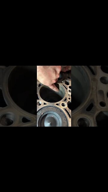 Close-up look at cylinder wall on Cummins 6.7, scratched vs good. #shorts