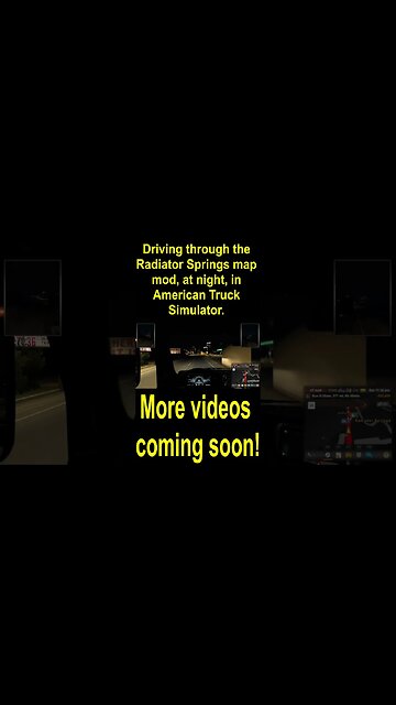 Driving through the Radiator Springs map mod, at night, in American Truck Simulator