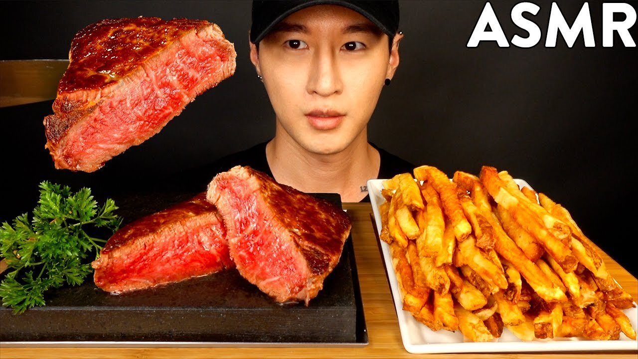 ASMR A5 WAGYU TENDERLOIN & GARLIC FRIES MUKBANG (No Talking) COOKING & EATING SOUND