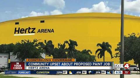 Dozens show up for Hertz Arena paint color meeting