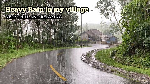 Heavy Rain Walks in the Village on the Mountain _ Rain To Sleep In Indonesian Village Atmosphere