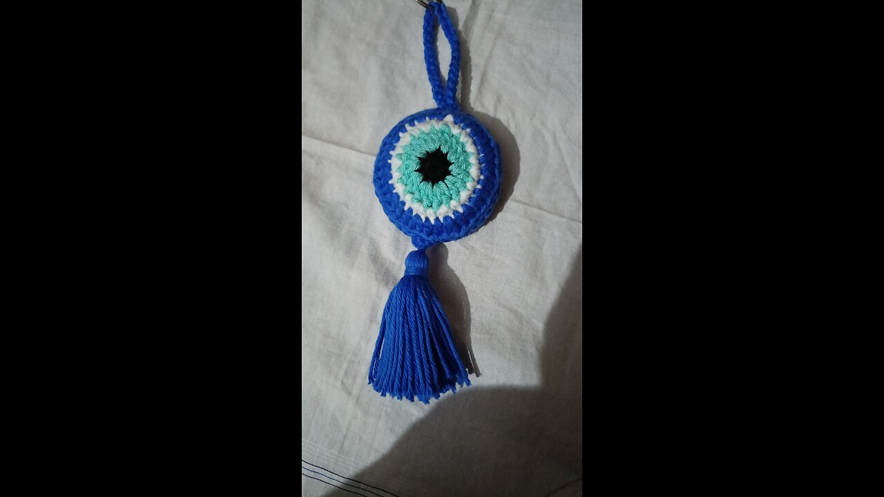 crochet evil eye keychain