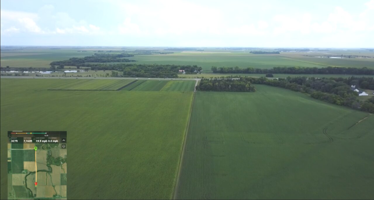 1.5 Mile Flight over river and fields with Map overlay (DJI Mavic)