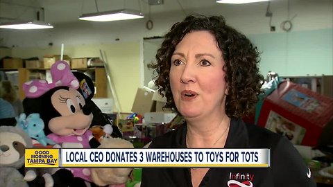 Clearwater businesswoman donates three warehouses to Toys for Tots in the Tampa Bay area