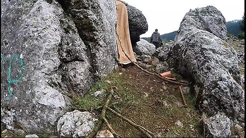 3 Days Solo BUSHCRAFT Winter Camping; I Built a CAVE with Fireplace, SURVIVAL SHELTER. Fish Cooking