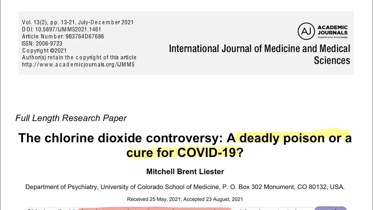 JOURNAL ARTICLE REVIEW | The chlorine dioxide controversy: A deadly poison or a cure for COVID-19?