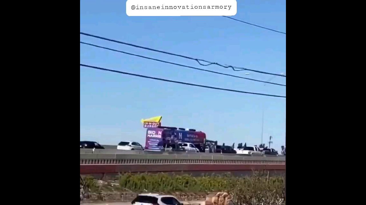 Trump Trucks Flagging Surround Biden Harris Bus On Highway!!