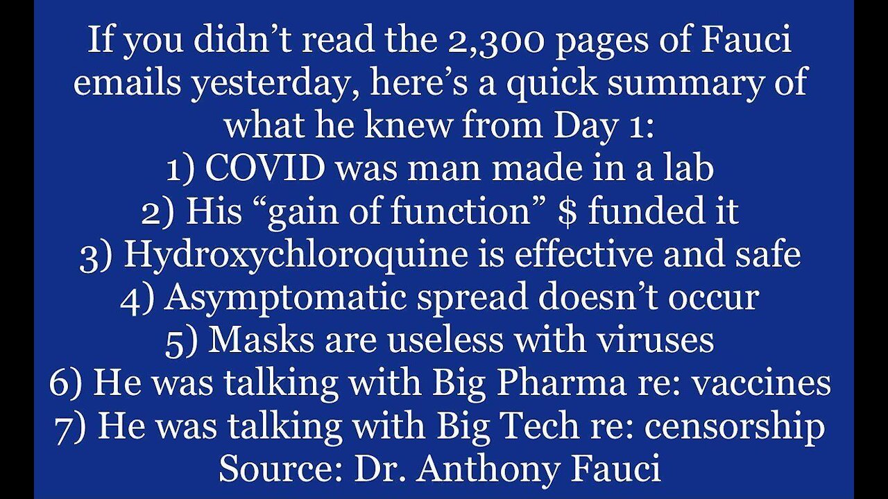 June 10, 2021 -- After Rosary dLive Show on Fauci, etc.