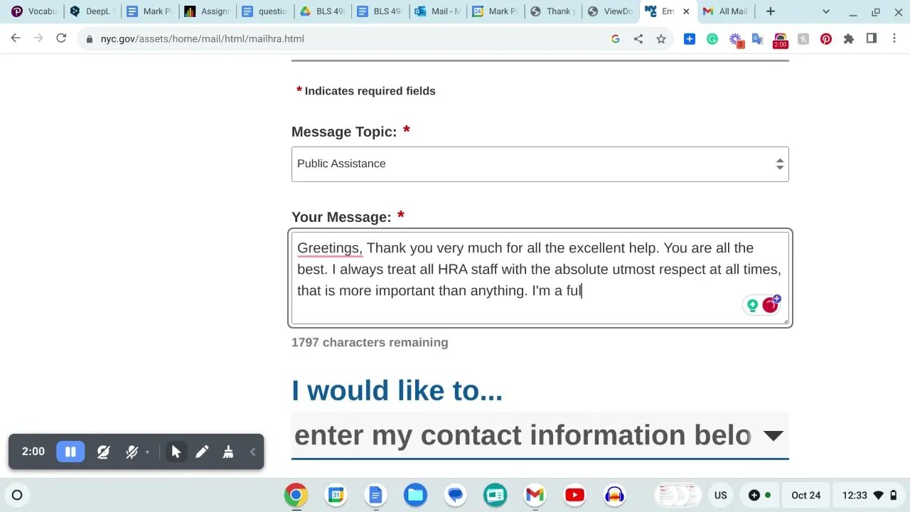 Email to the Human Resources Administration about my MetroCard money. October 24, 2023.