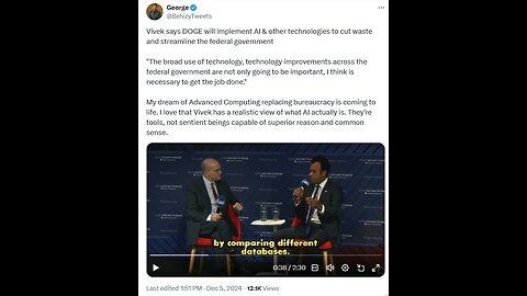 Vivek says DOGE will implement AI & other technologies to cut waste and...