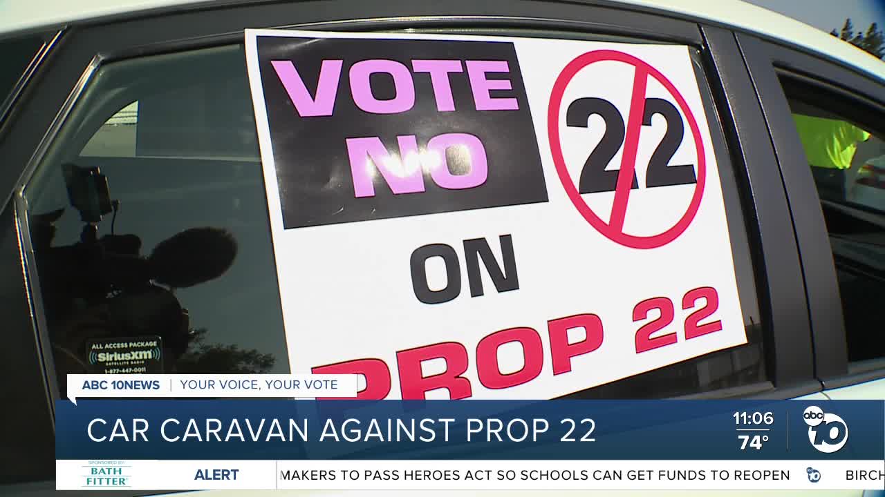 San Diego rideshare drivers caravan against California Prop. 22