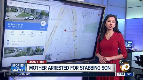 Police: Woman stabs son four times during argument at San Diego home