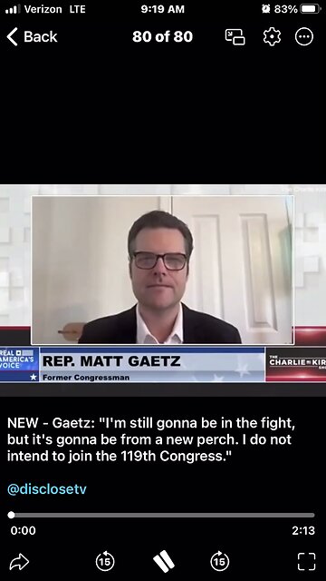 NEW - Gaetz: "I'm still gonna be in the fight, but it's gonna be from a new perch. I do not intend t