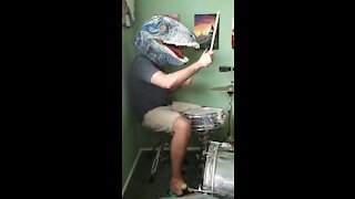 Raptor warms up on drums